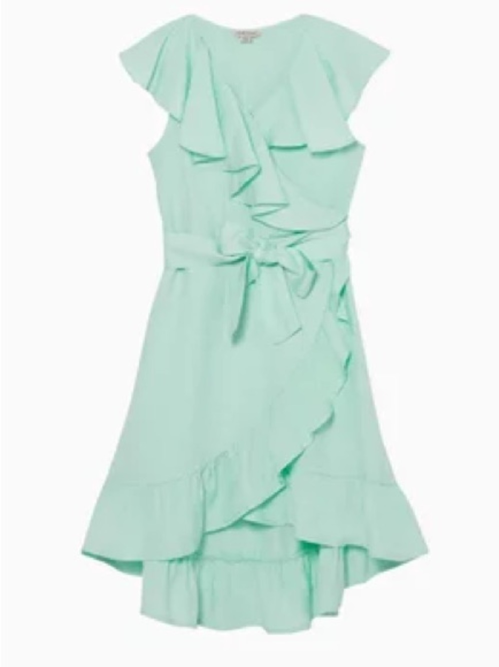 Habitual Girl Asymmetric Ruffled Mint Girls' Dress with Tie Waist, Size 12